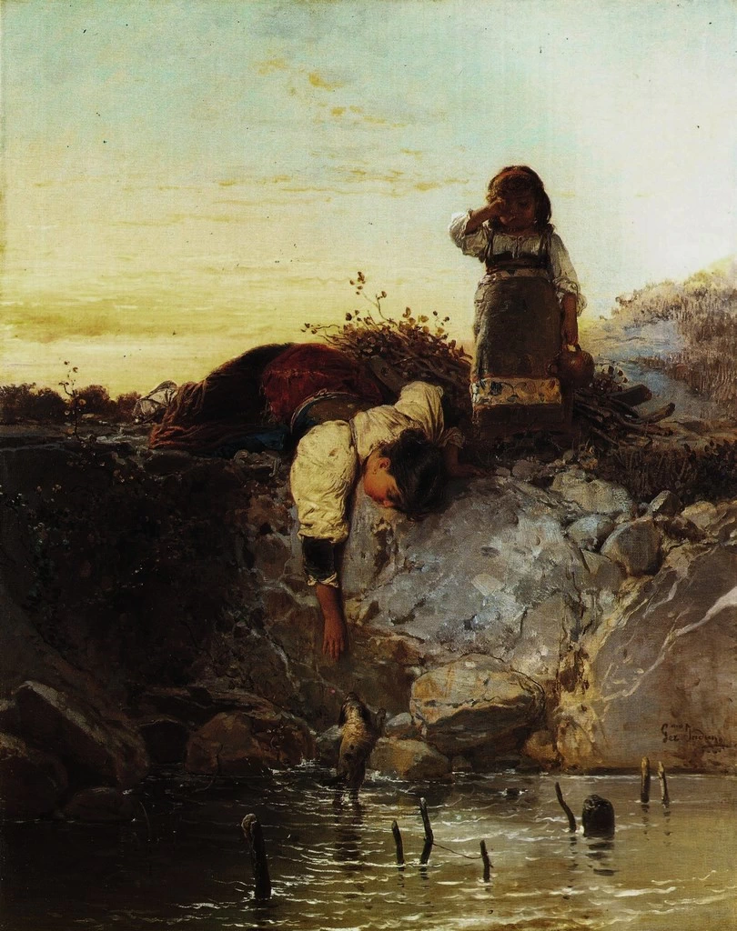 Disgrazia infantile - Il salvataggio del cagnolino, 1862